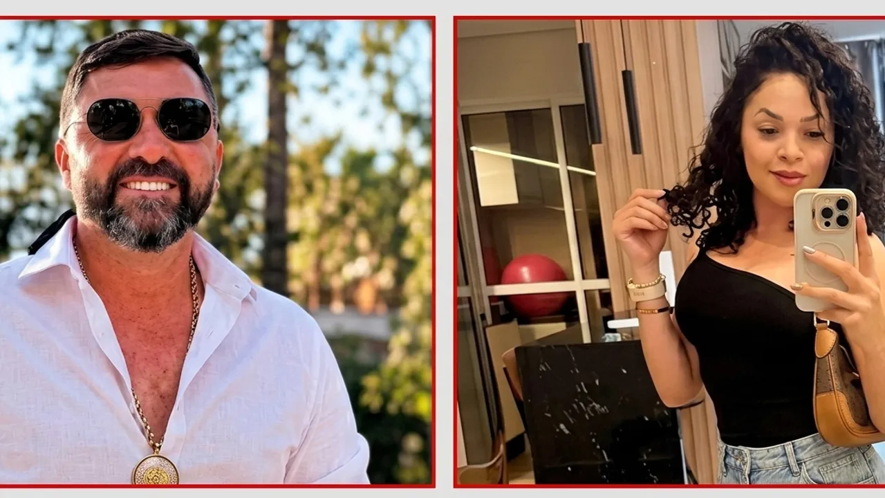 Retrato dividido de un hombre con lentes de sol y camisa blanca junto a una mujer con cabello rizado y teléfono celular.