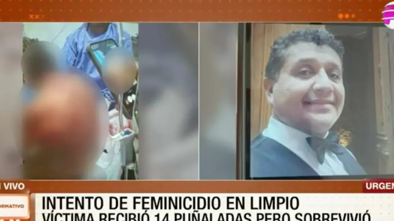 Pantalla dividida con personal médico atendiendo a una persona borrosa y la foto de un hombre de traje sonriendo.